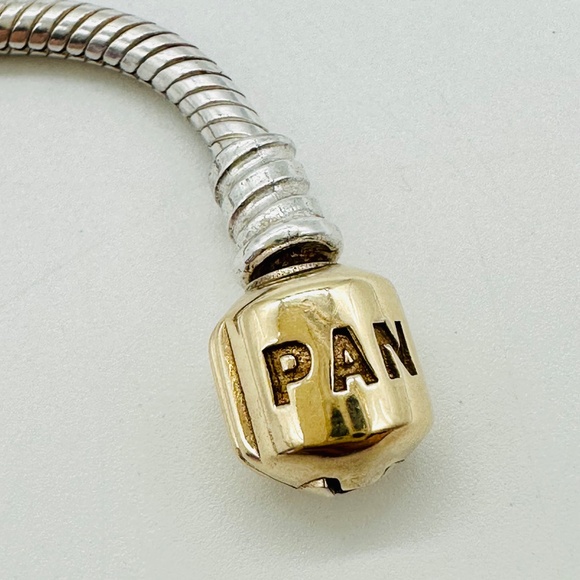 PANDORA 14K ALE 585 Gold Signature Clasp 925 Sterling Silver Bracelet 7.5" - Picture 8 of 10